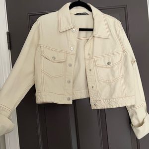 Zara Cropped Cream Jean Jacket